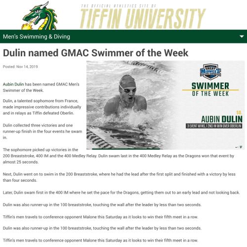 GMAC Swimmer of the Week (novembre 2019)