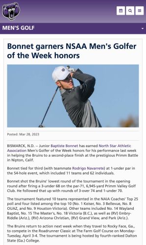 NSAA Men's Golfer of the Week