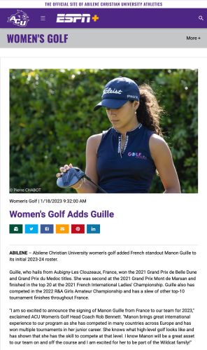 Manon Guille signe à Abilene Christian university une bourse sportive de golf aux USA à 100%