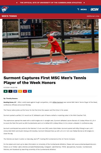 MSC Men's Tennis Player of the Week
